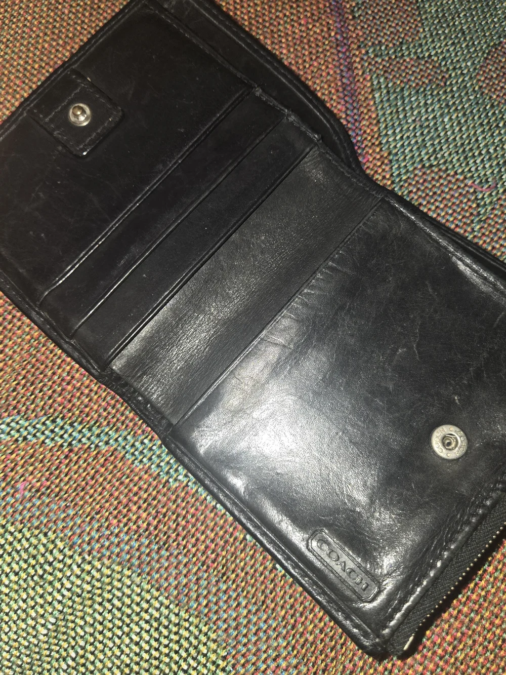 Vintage Coach Black Leather Bifold Zip Wallet